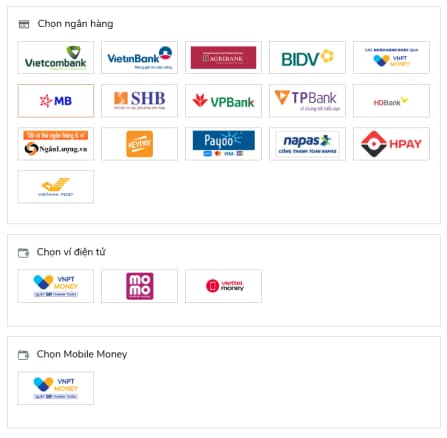 M&agrave;n h&igrave;nh chọn phương thức thanh to&aacute;n &ndash; v&iacute; điện tử hoặc QR Code