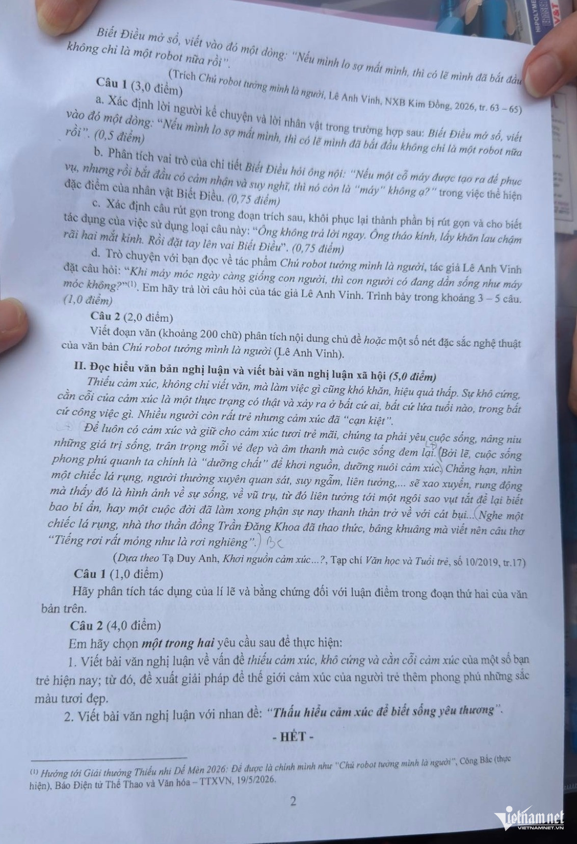 De thi Ngu Van lop 10 TPHCM 2026 - trang 2